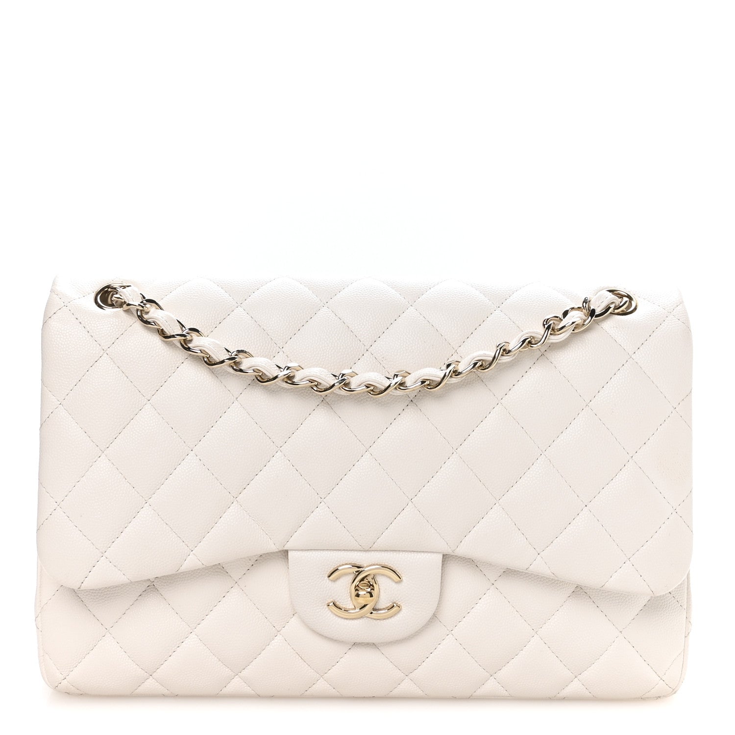 Chanel Caviar Quilted Jumbo Double Flap White 1 of 11