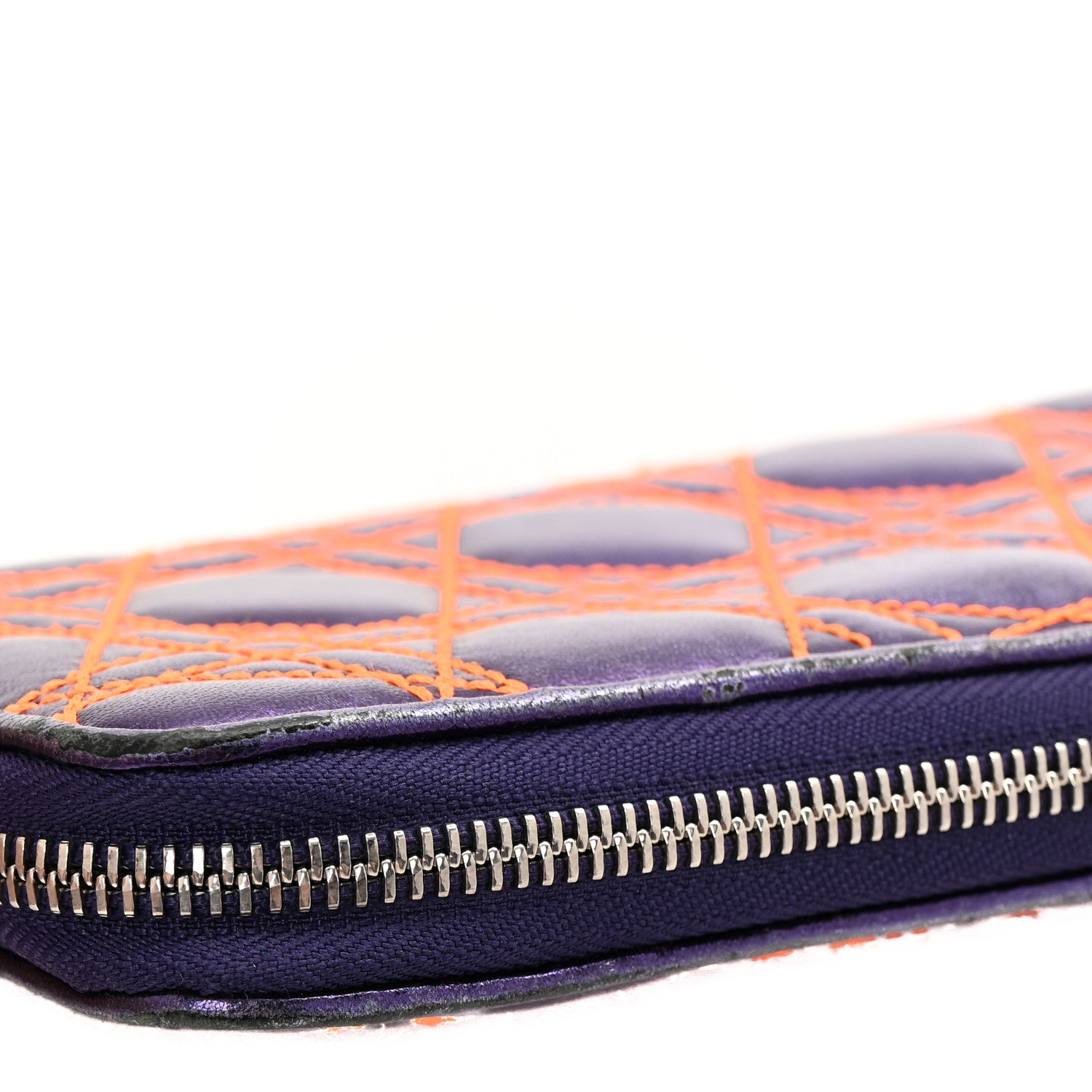 Christian Dior Metallic Lambskin Cannage Anselm Reyle Lady Dior Zip Wallet Purple Orange 10 of 10