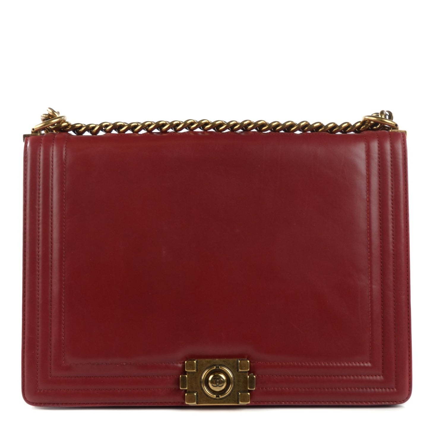 Glazed Calfskin Large Boy Flap Red