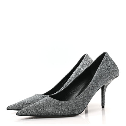 Balenciaga Shiny Fabric Square Knife 80mm Pumps 39 Silver 3 of 8