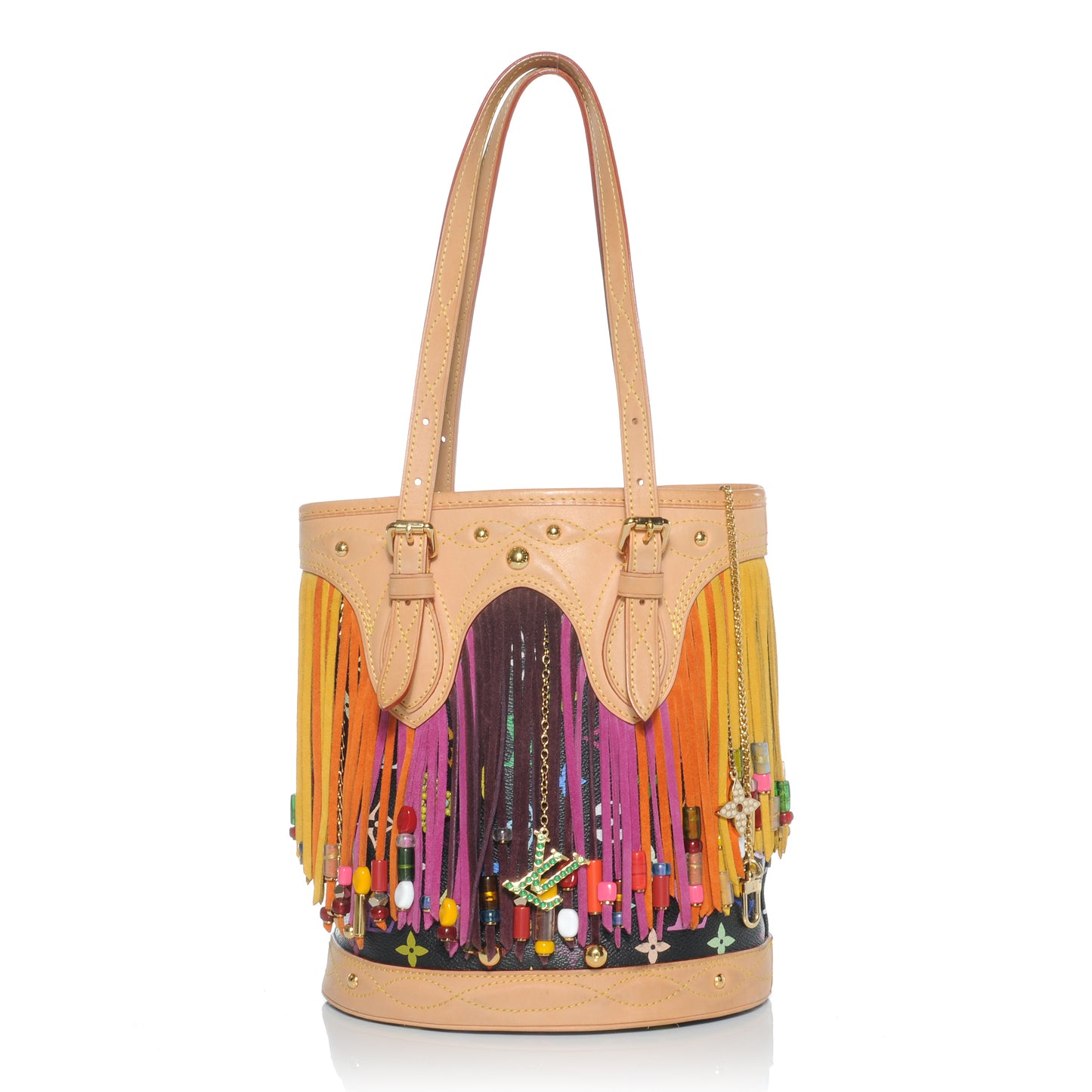 Monogram Multicolor Fringe Bucket Black