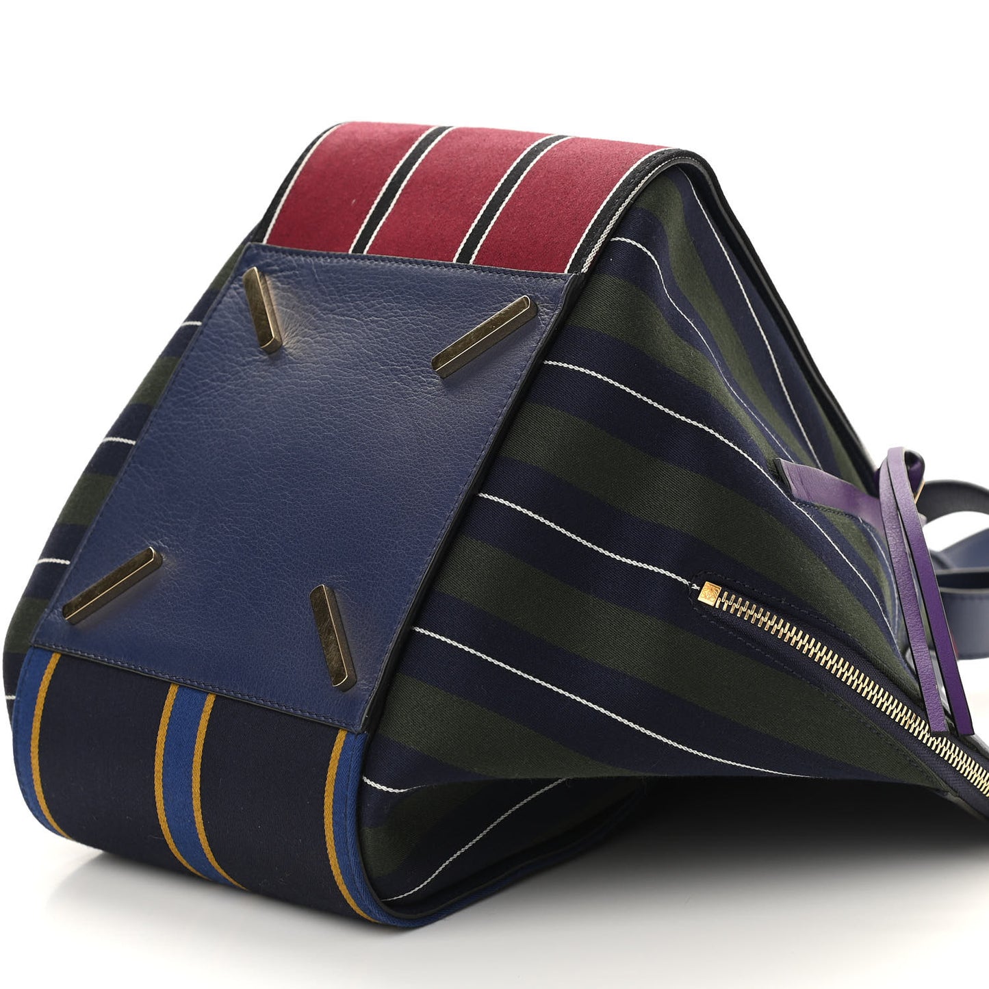 Canvas Calfskin Stripes Hammock Shoulder Bag Blue Red