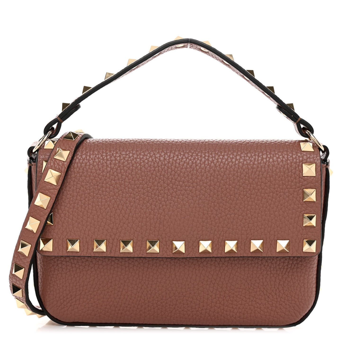 Grainy Calfskin Rockstud Crossbody Pouch Poudre