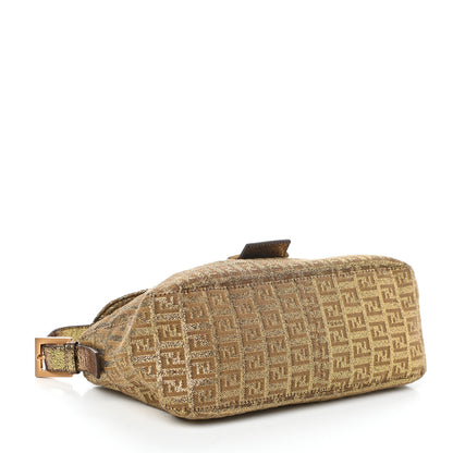 Fendi Metallic Jacquard Zucchino Suede Baguette Peltro Argento Sabbia 4 of 13