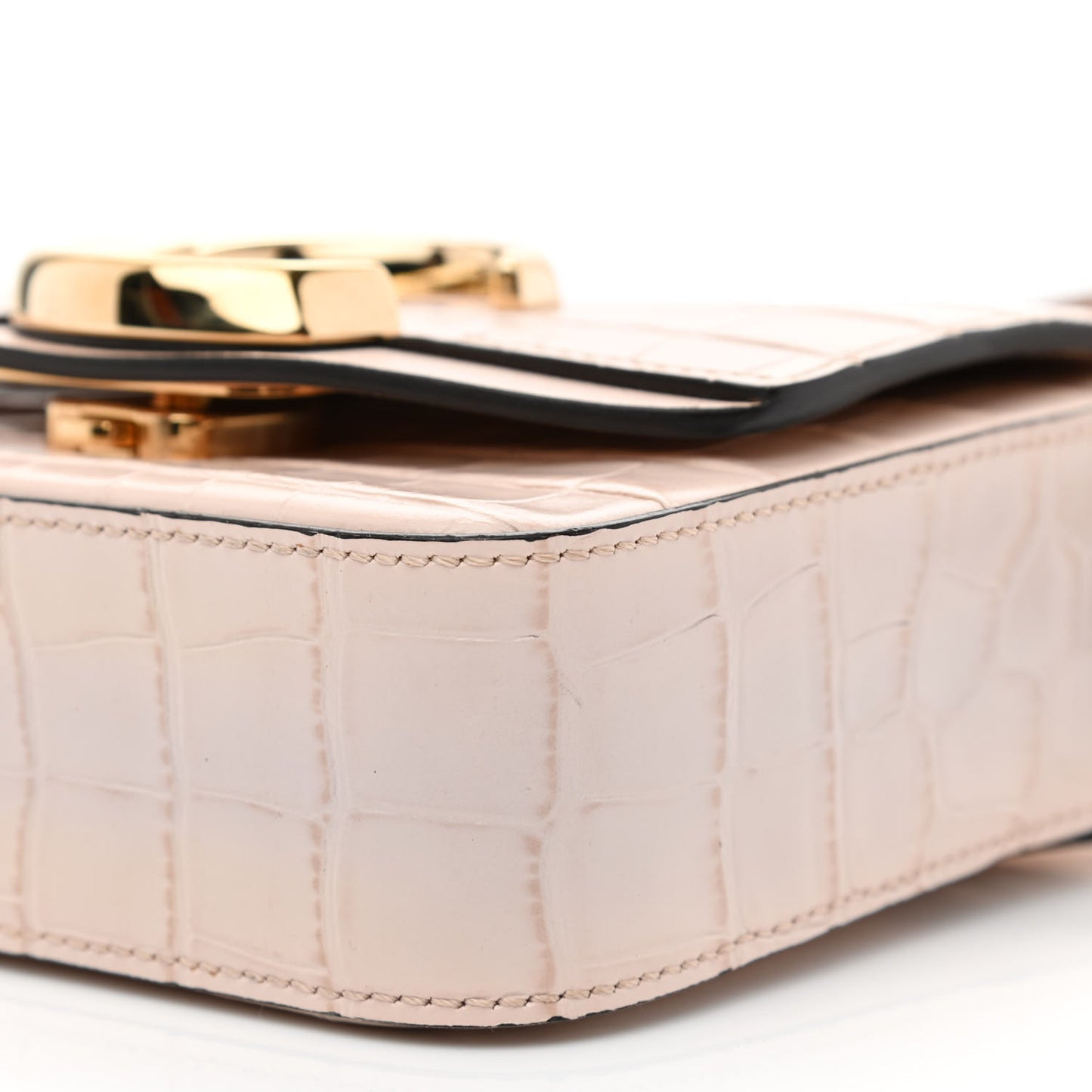 Calfskin Crocodile Embossed Mini C Double Carry Cement Pink