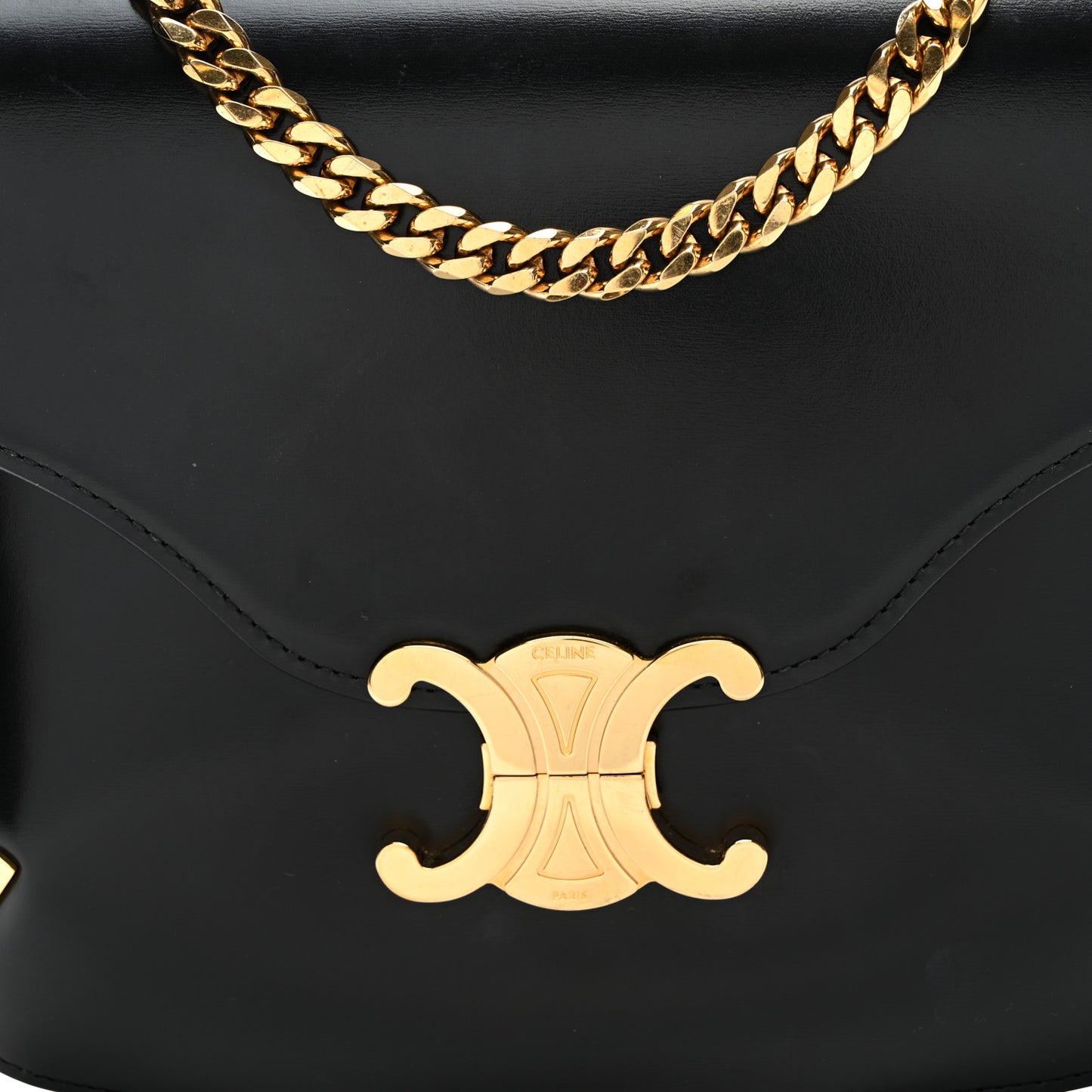 Shiny Calfskin Chain Besace Triomphe Black