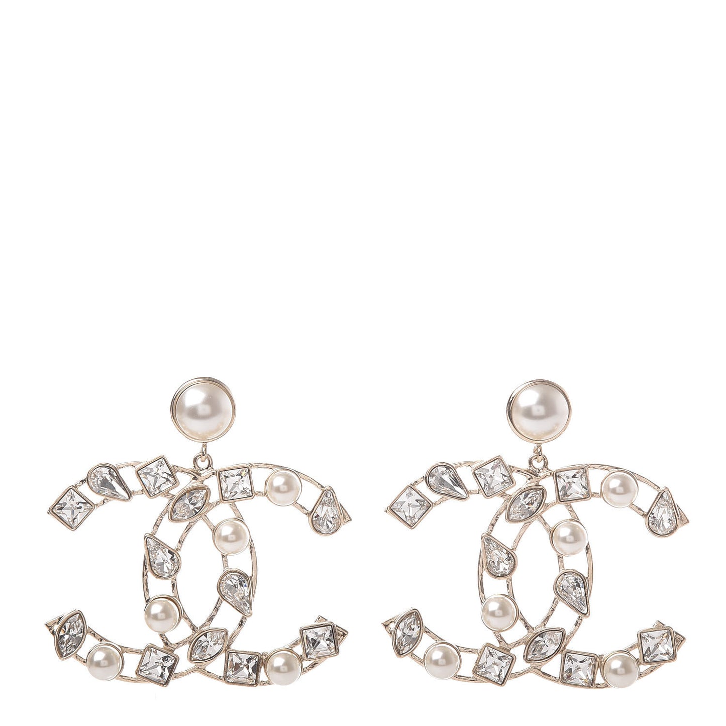 Metal Glass Pearl CC Crystal Snowfall CC Drop Earrings Light Gold