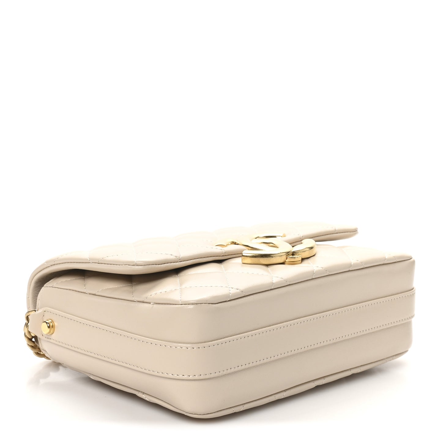 Lambskin Quilted Mini Maxi CC Flap Beige