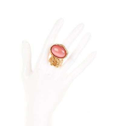 Saint Laurent Glass Cabochon Arty Ovale Ring 7 Gold Pink 2 of 4