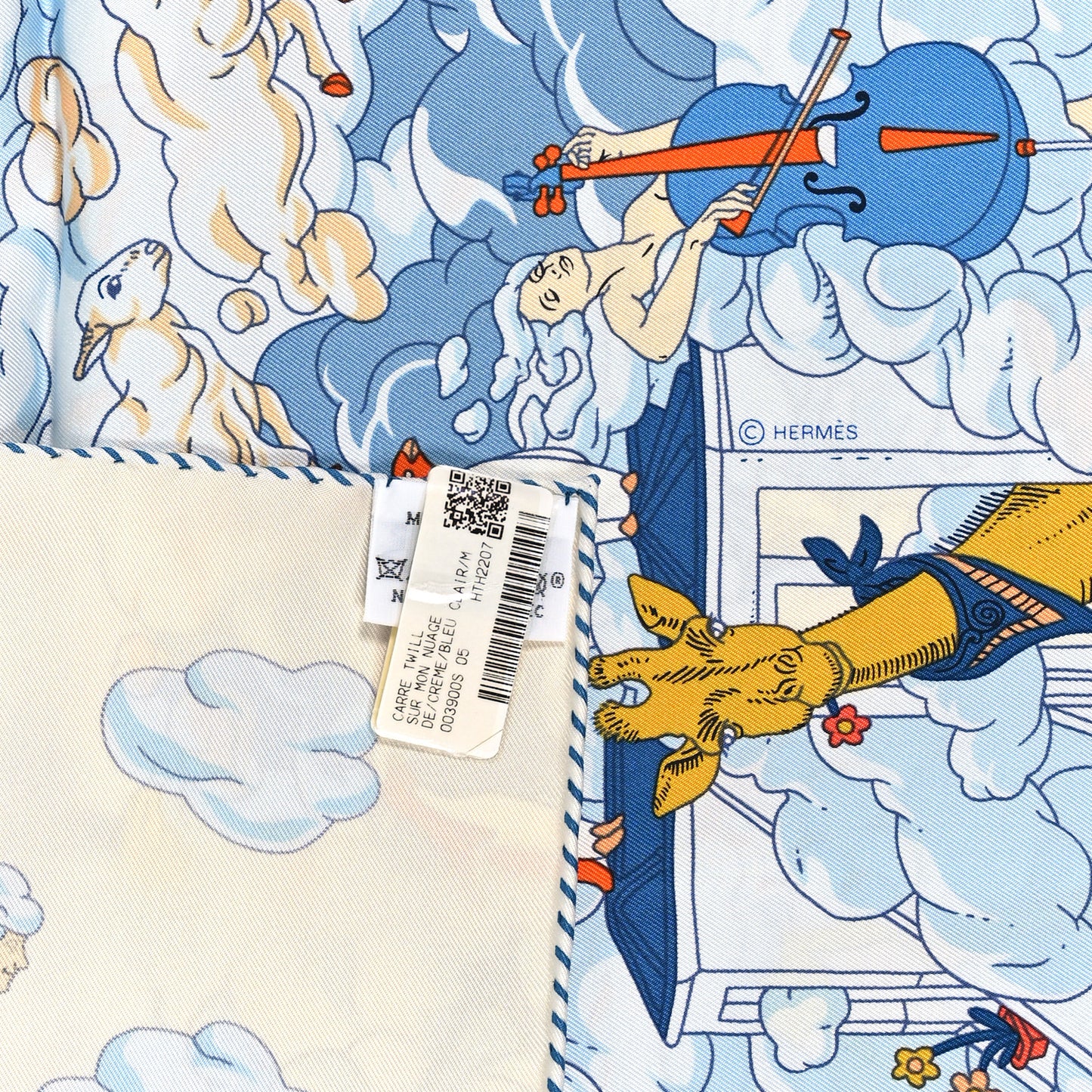 Silk Sur Mon Nuage Scarf 90 Creme Bleu Clair