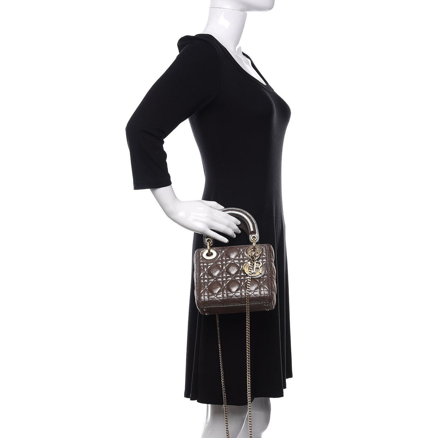 Metallic Calfskin Cannage Mini Lady Dior Brown