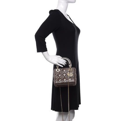Christian Dior Metallic Calfskin Cannage Mini Lady Dior Brown 3 of 10