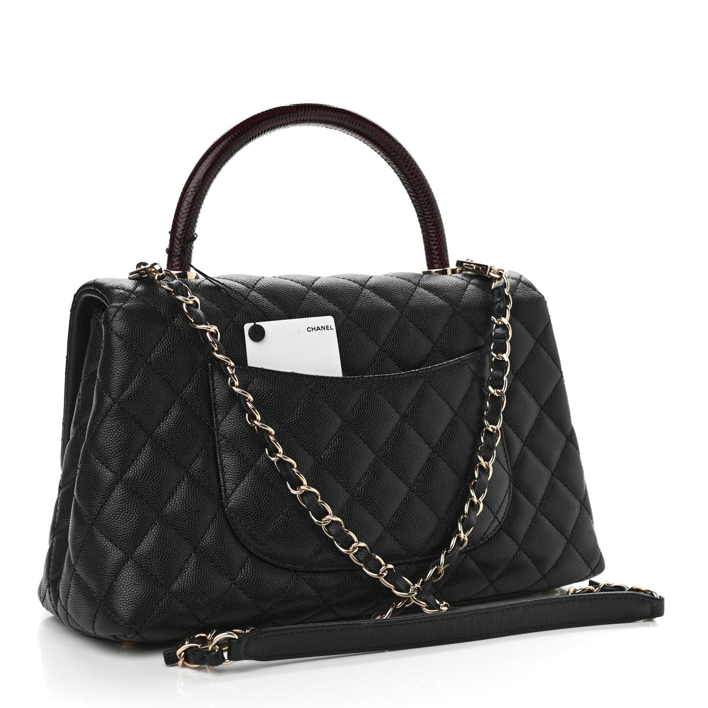 Caviar Lizard Embossed Quilted Small Coco Handle Flap Black