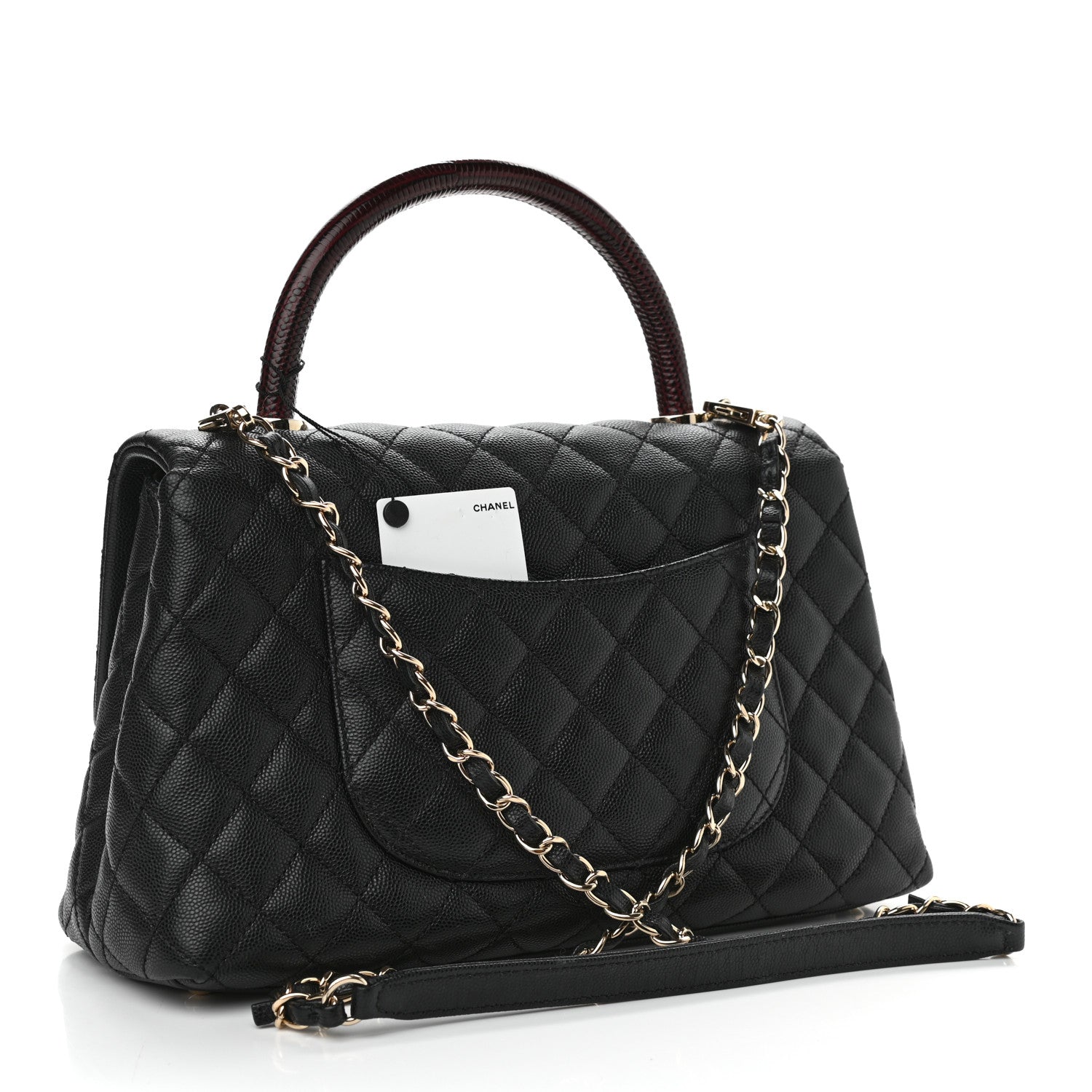 Chanel Caviar Lizard Embossed Quilted Small Coco Handle Flap Black 3 of 11