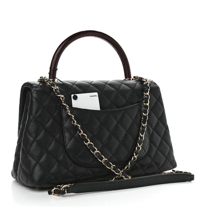 Chanel Caviar Lizard Embossed Quilted Small Coco Handle Flap Black 3 of 11