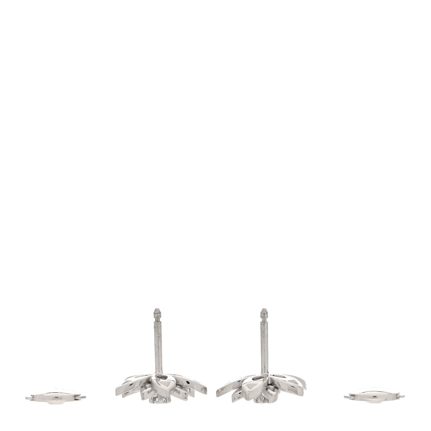 Van Cleef & Arpels 18K White Gold Diamond Mini Lotus Openwork Earrings 3 of 4