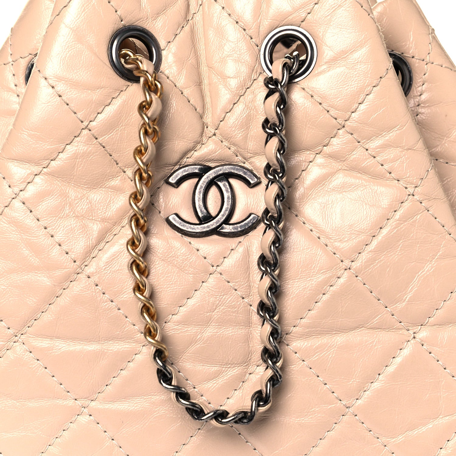 Chanel Aged Calfskin Quilted Small Gabrielle Backpack Beige Black 8 of 12