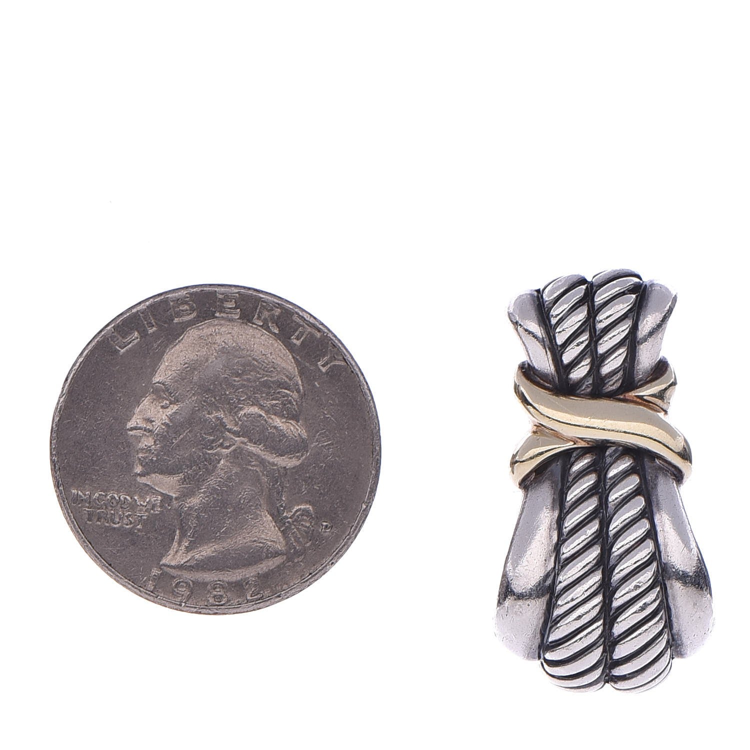 David Yurman Sterling Silver 14K Yellow Gold Classic Wheat Earrings 2 of 6