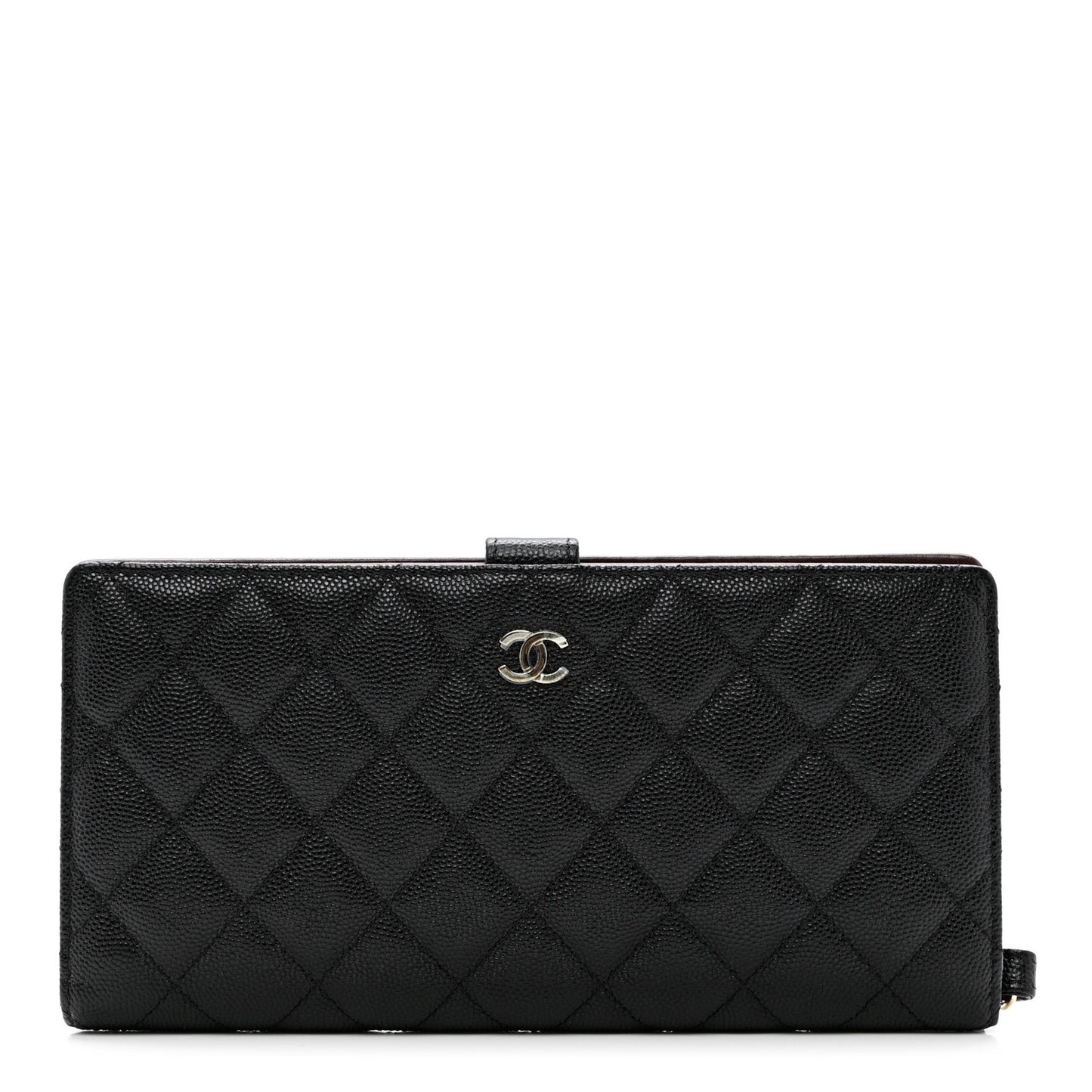 Caviar Quilted Long Wallet With Handle Black