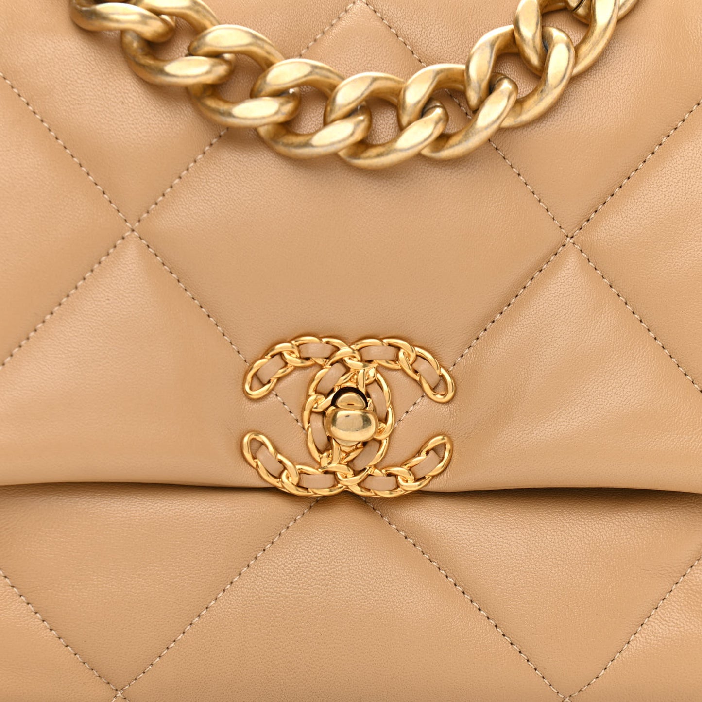 Goatskin Quilted Large Chanel 19 Flap Beige
