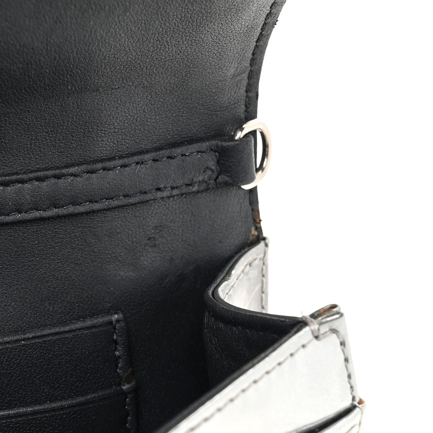 Metallic Patent Micro-Cannage Diorama Wallet on Chain Pouch Silver