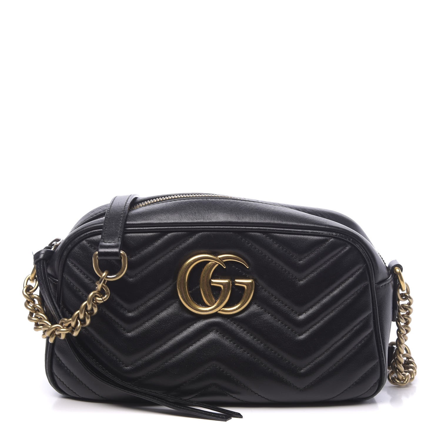 Gucci Calfskin Matelasse Small GG Marmont Chain Shoulder Bag Black 1 of 17