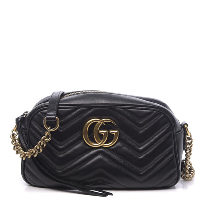 Gucci Calfskin Matelasse Small GG Marmont Chain Shoulder Bag Black 1 of 17