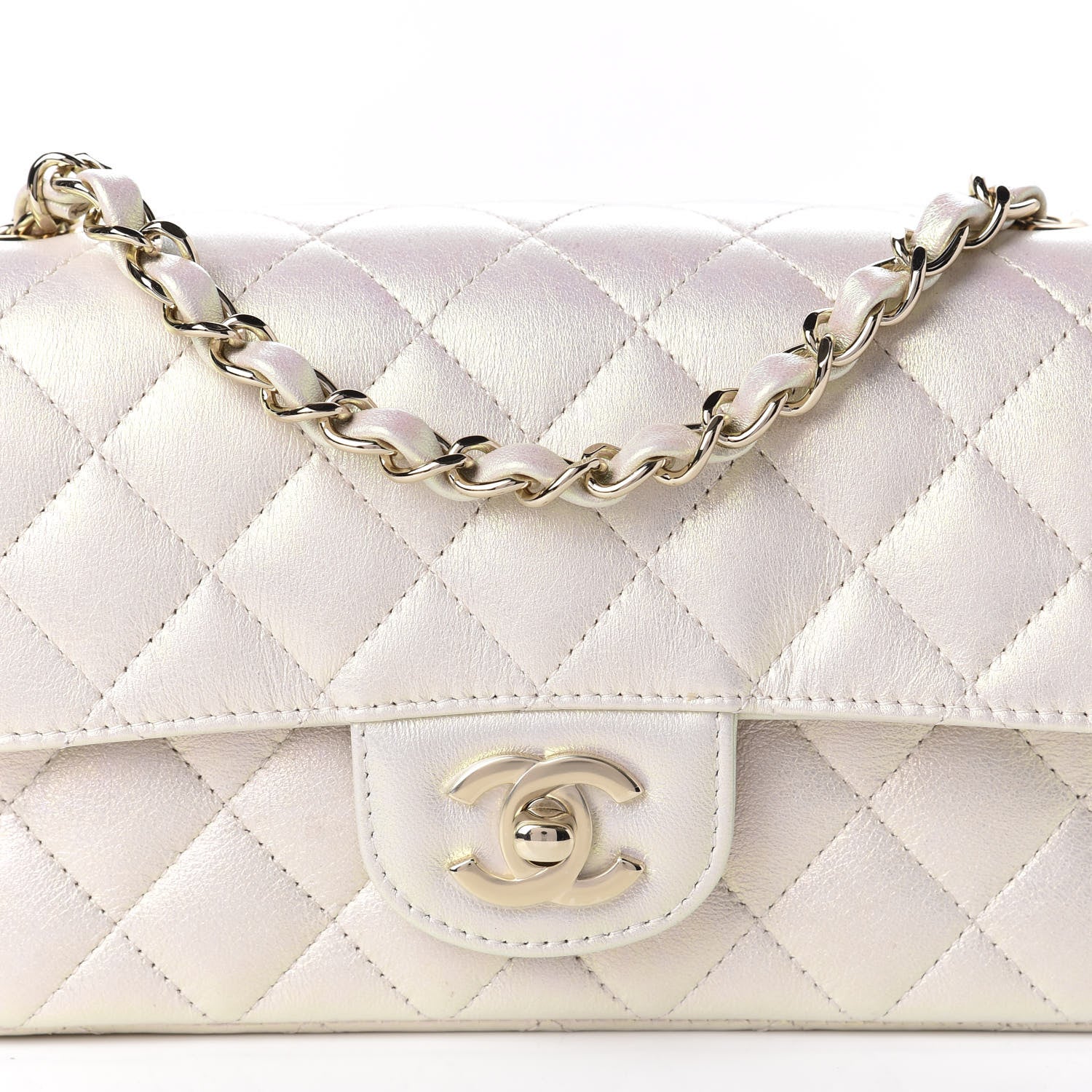Chanel Iridescent Lambskin Quilted Mini Rectangular Flap Ivory 10 of 11