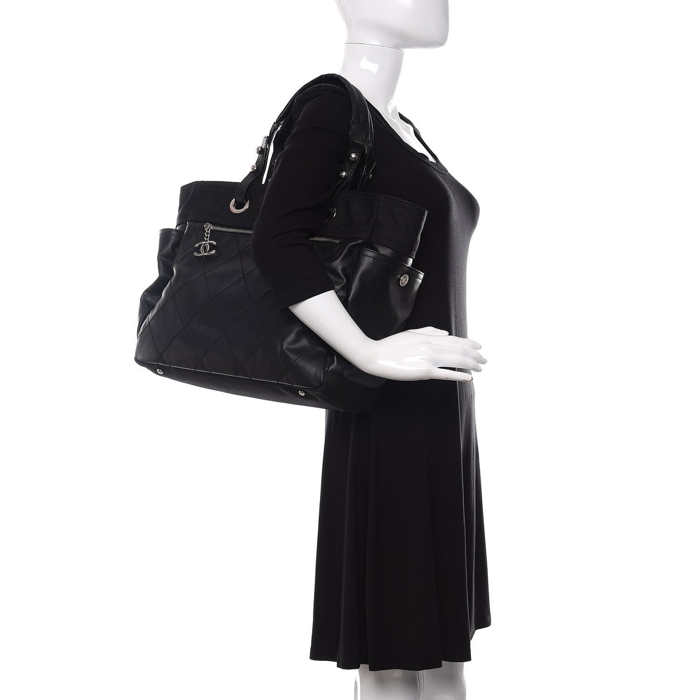 Coated Canvas Quilted Large Paris Biarritz Tote Black
