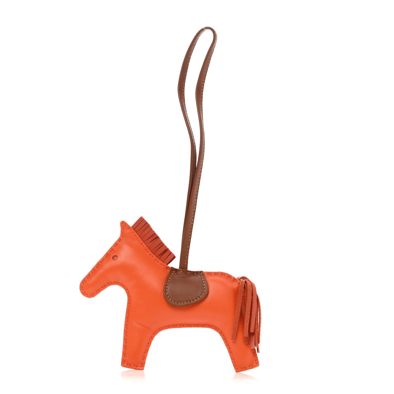 Hermes Milo Lambskin Grigri Rodeo Horse Bag Charm MM Feu Cornaline Fauve 1 of 3