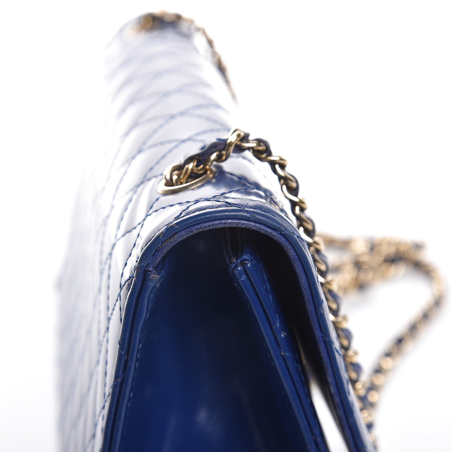 Glazed Calfskin Quilted East West Flap Blue