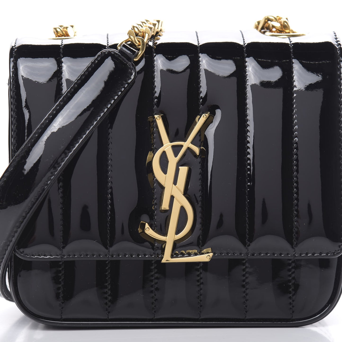 Patent Calfskin Matelasse Monogram Small Vicky Chain Bag Black