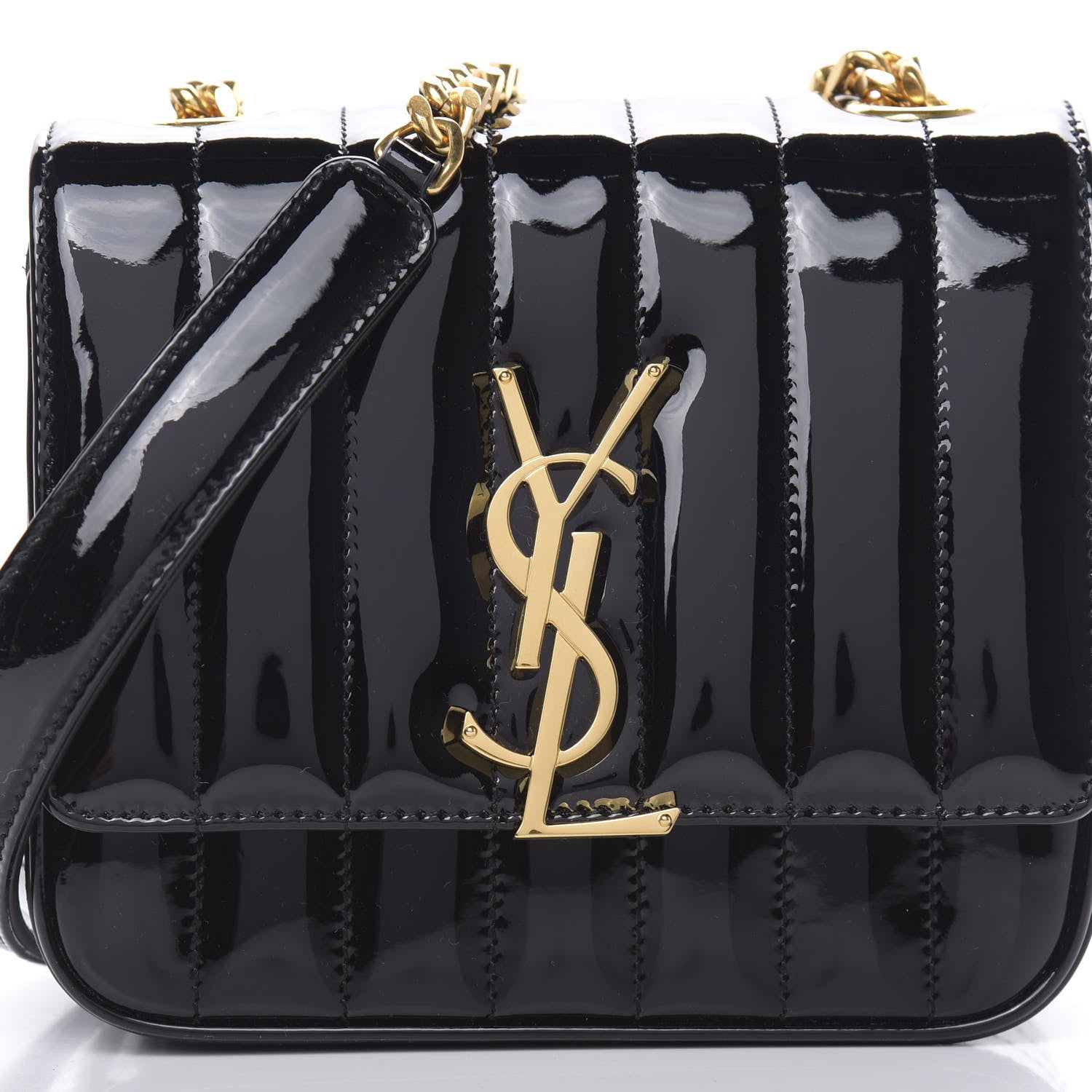 Saint Laurent Patent Calfskin Matelasse Monogram Small Vicky Chain Bag Black 8 of 11