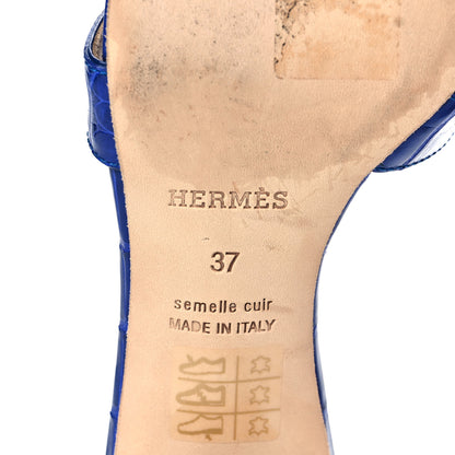Hermes Shiny Alligator Oasis Sandals 37 Bleu Electrique 6 of 13