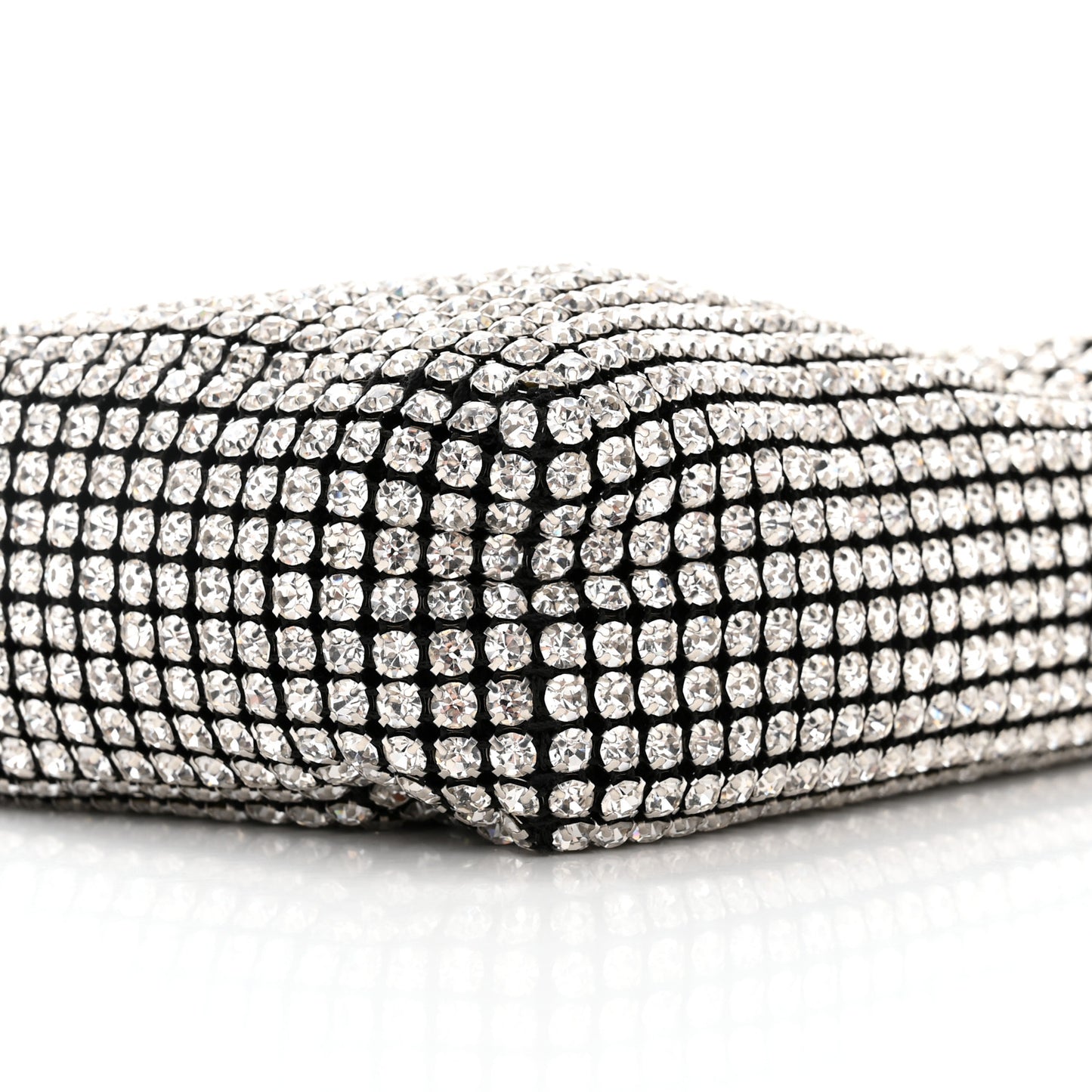 Mesh Crystal Rhinestone Mini Heiress Pouch Black Silver