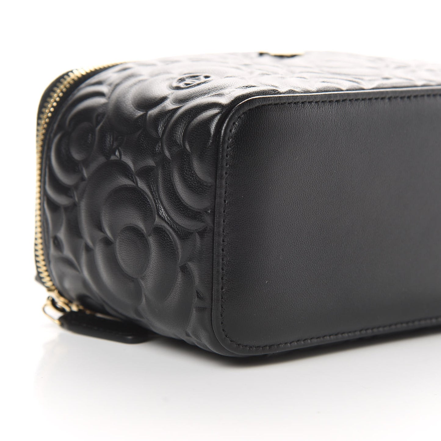 Lambskin Camellia Embossed Small Vanity Case With Chain Black