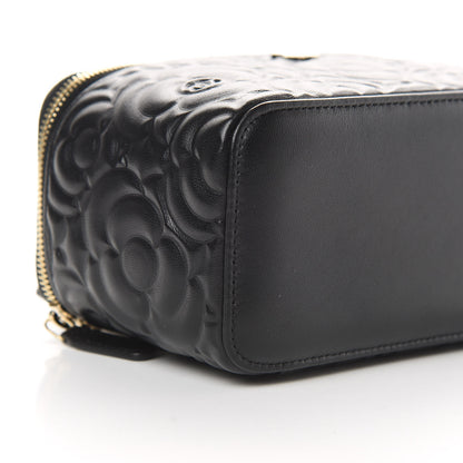 Chanel Lambskin Camellia Embossed Small Vanity Case With Chain Black 9 of 11