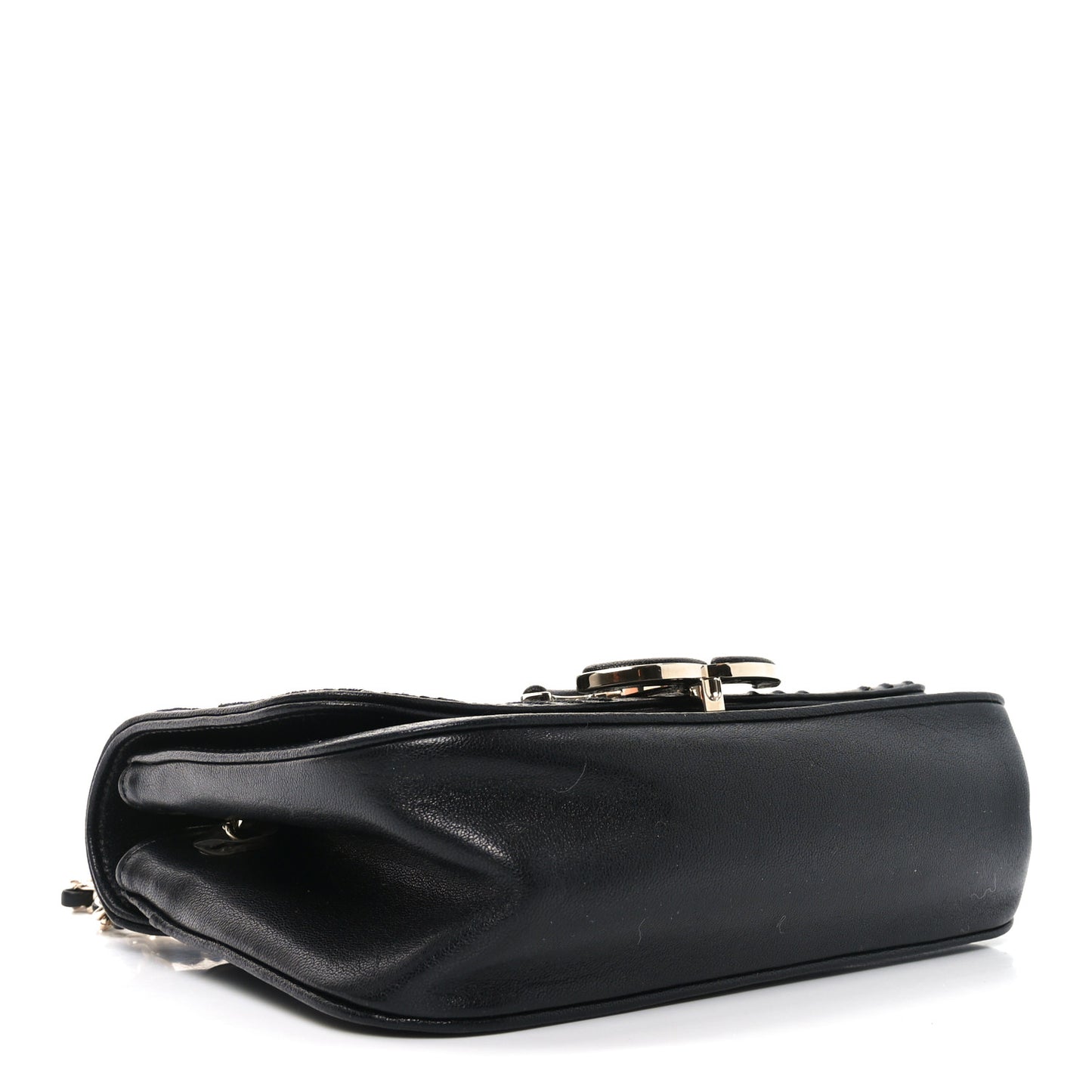 Calfskin Chevron Beaded Chain Mini Square Flap Black
