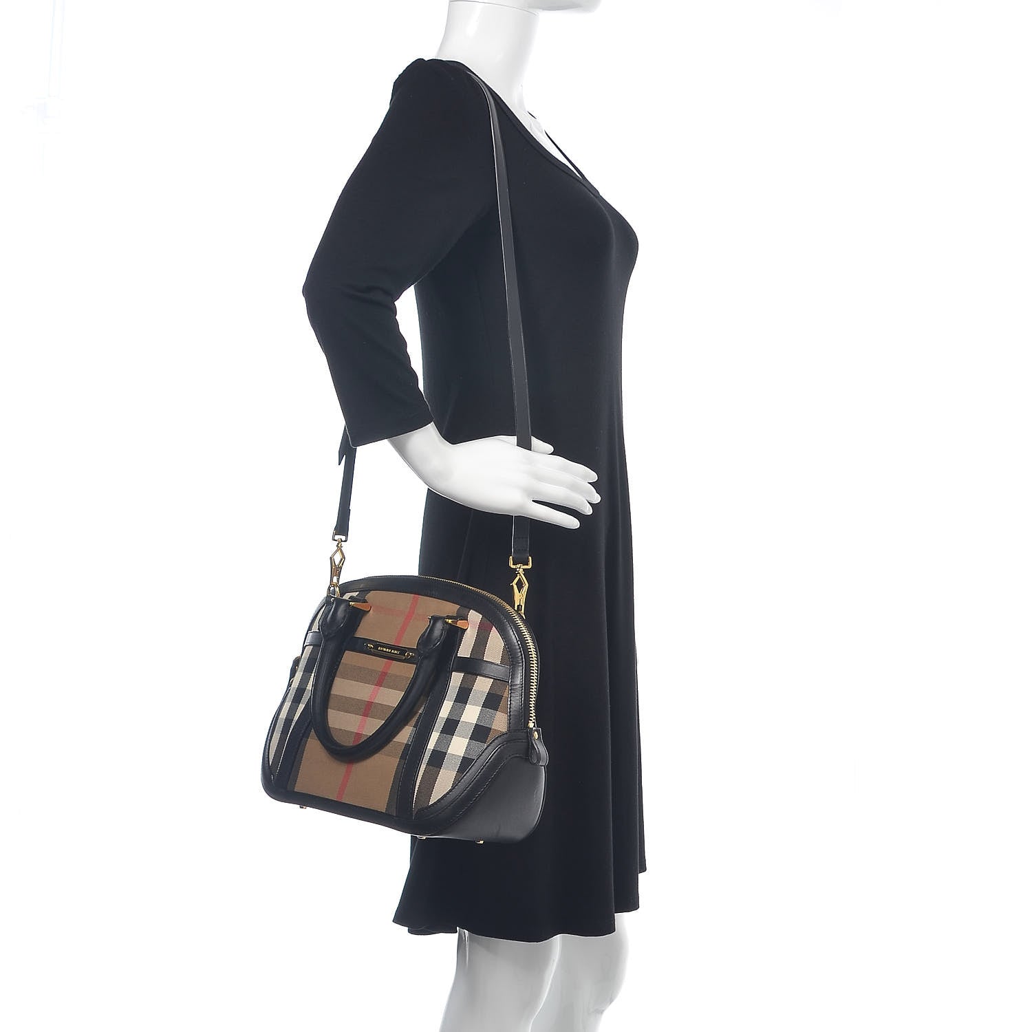 Burberry Bridle Calfskin House Check Small Orchard Bowling Bag Black 2 of 12