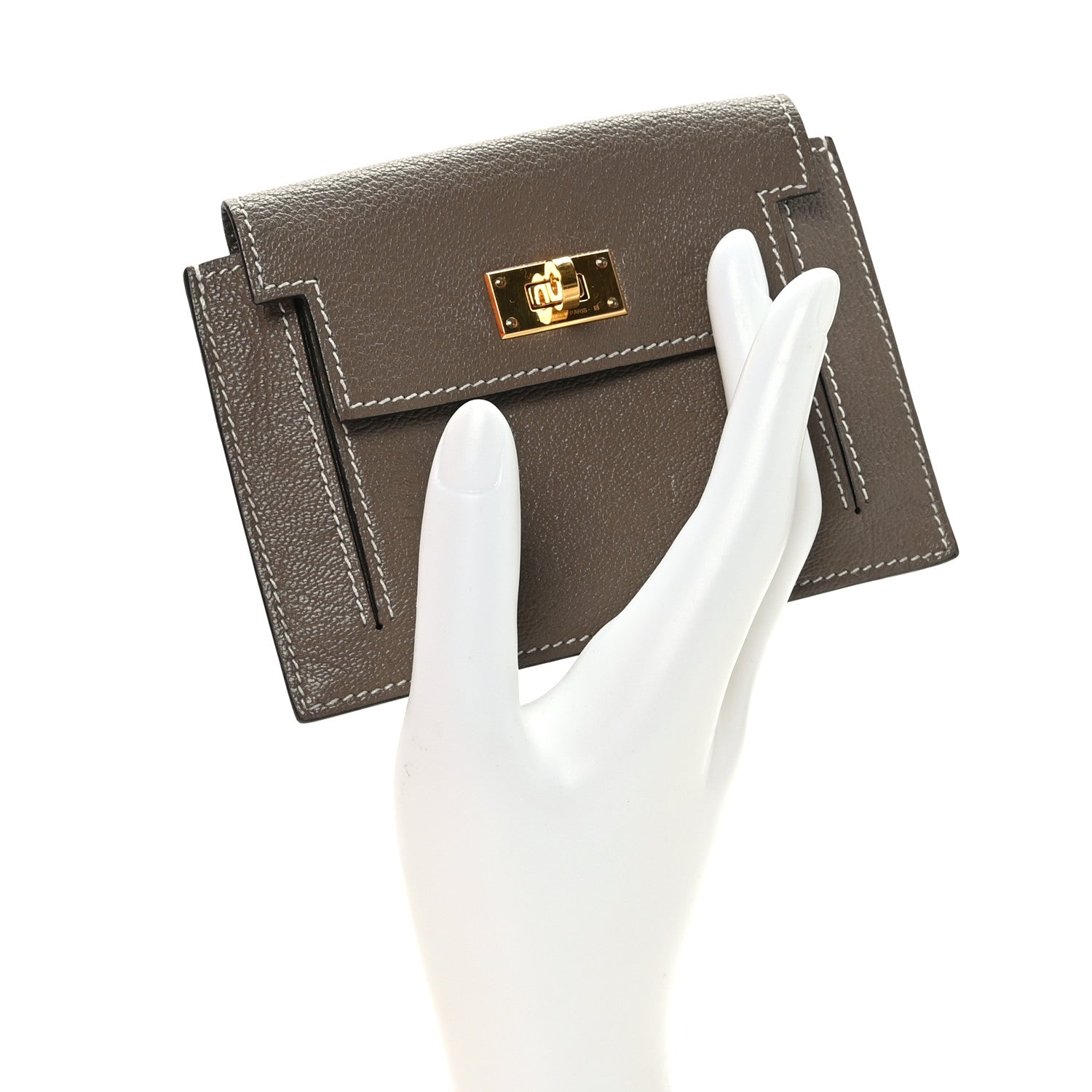 Hermes Chevre Chandra Kelly Pocket Compact Wallet Etoupe 2 of 7