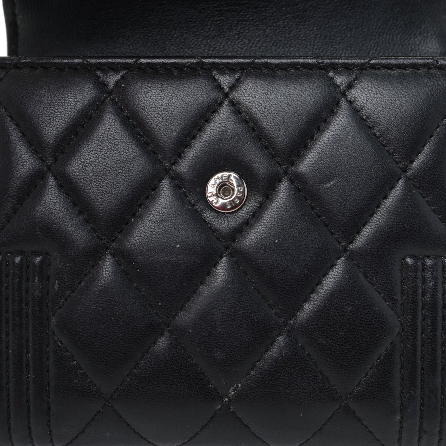 Lambskin Quilted Compact Boy Wallet Black