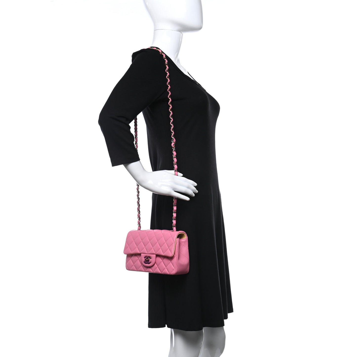 Lambskin Quilted Mini Rectangular Flap Pink Yellow