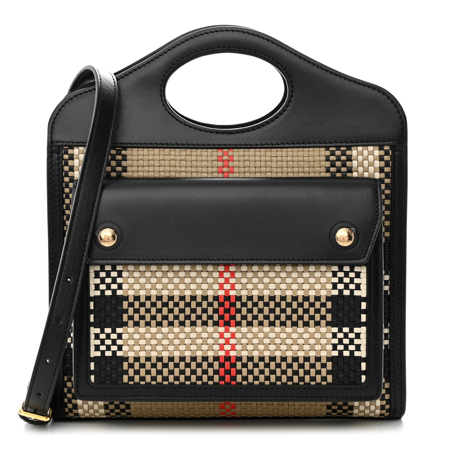 Burberry Calfskin Check Mini Pocket Bag Black 1 of 11