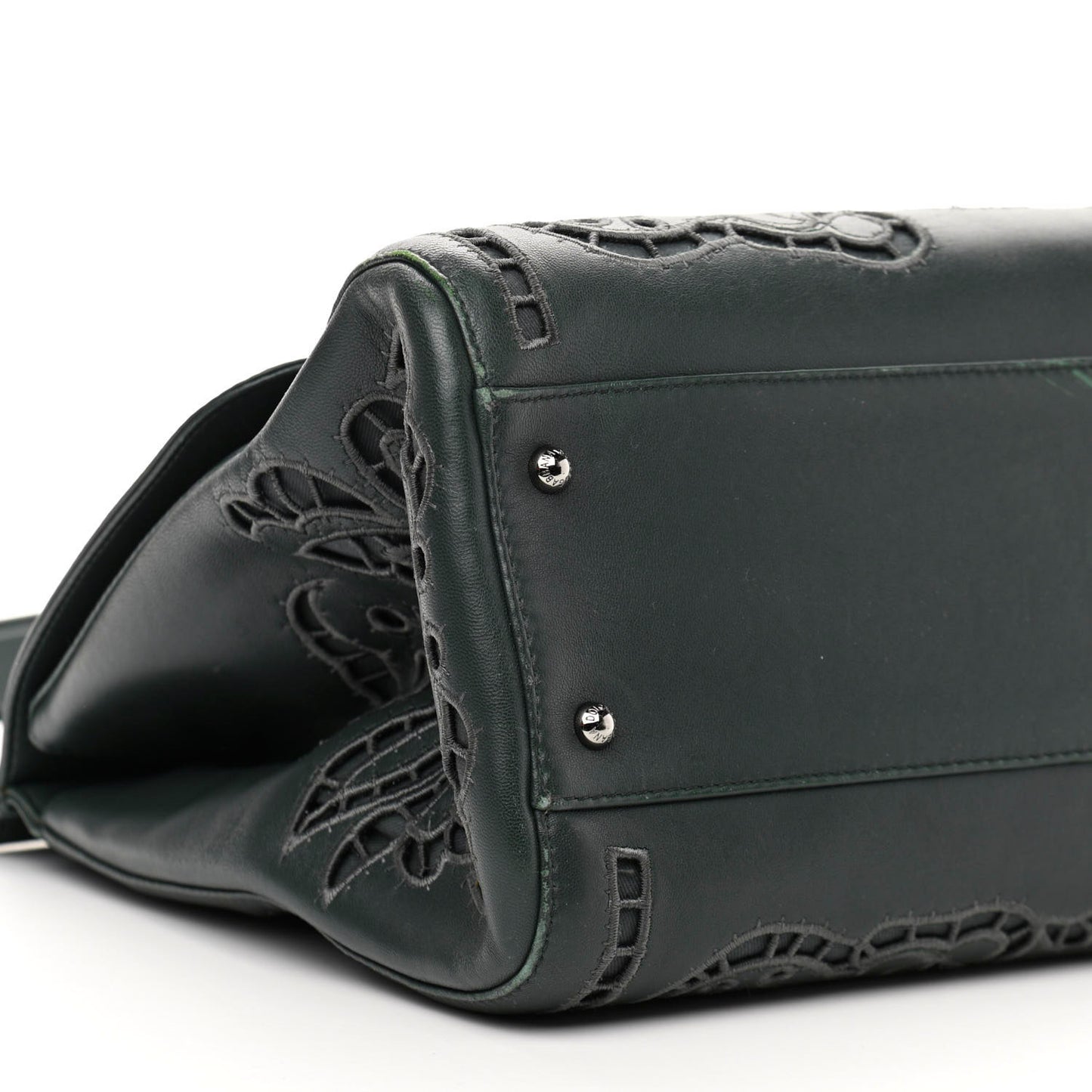 Lambskin Large Embroidered Laser Cut Miss Sicily Satchel Dark Green