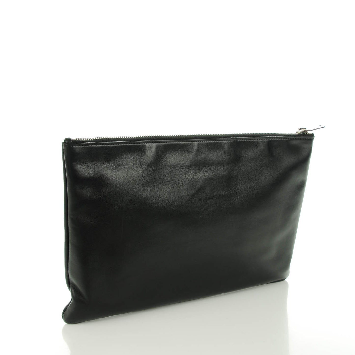 Smooth Calfskin Micro-Studded Letters Zip Clutch Black