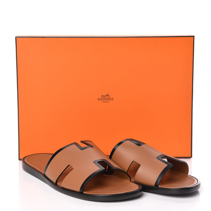 Hermes Calfskin Mens Izmir Sandals 43 Gold Black 8 of 8