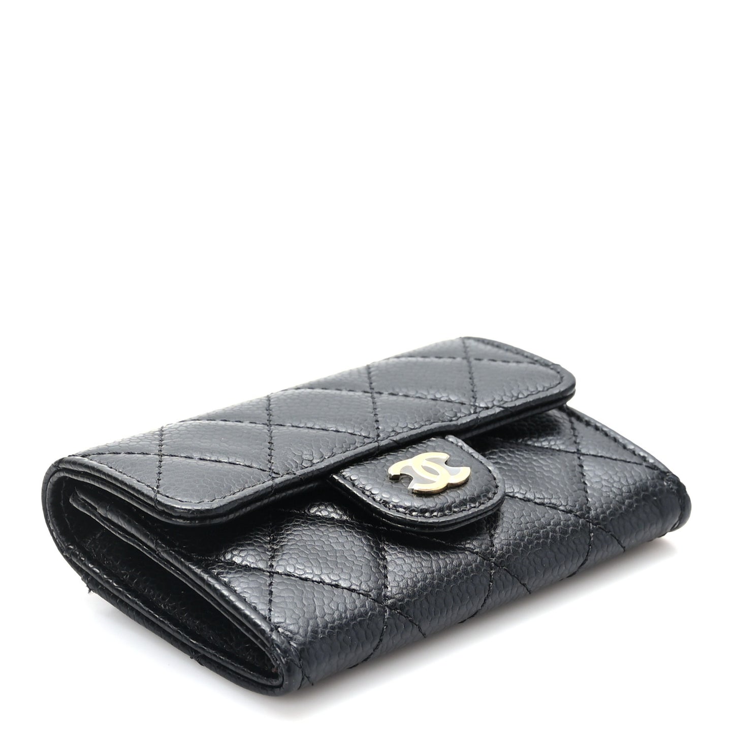 Caviar Quilted Flap Card Holder Wallet Black