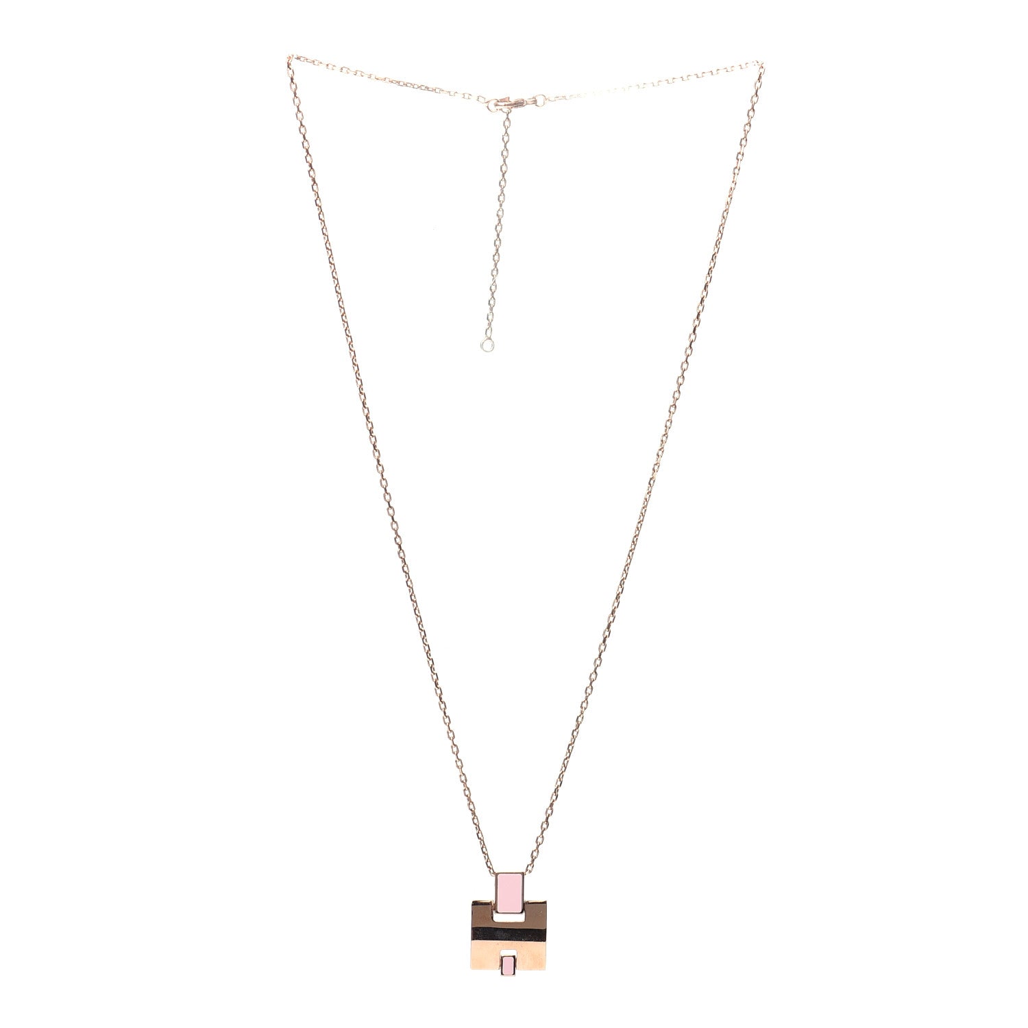 Hermes Rose Gold Plated Lacquered Eileen Pendant Necklace Rose Dragee 3 of 6