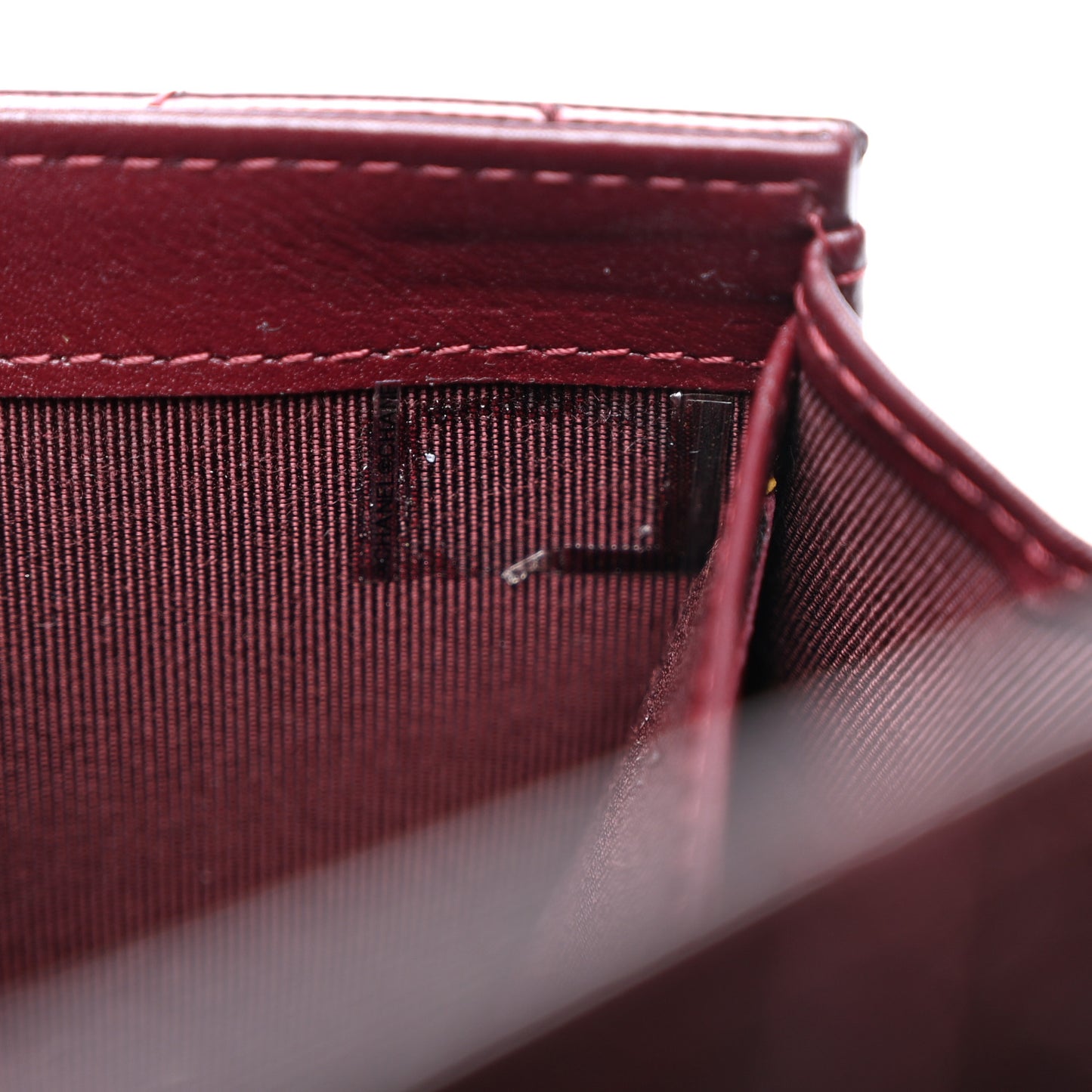 Striated Patent Quilted Large Gusset Flap Wallet Bordeaux