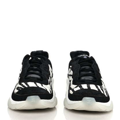 Chanel Nylon Suede Calfskin Printed Sneakers 41 White Black 2 of 8